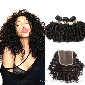 Brazilian 3 Bundles Bouncy Curly 100% Human Hair Fummi Remy Machine Double Weft Hair Extensions